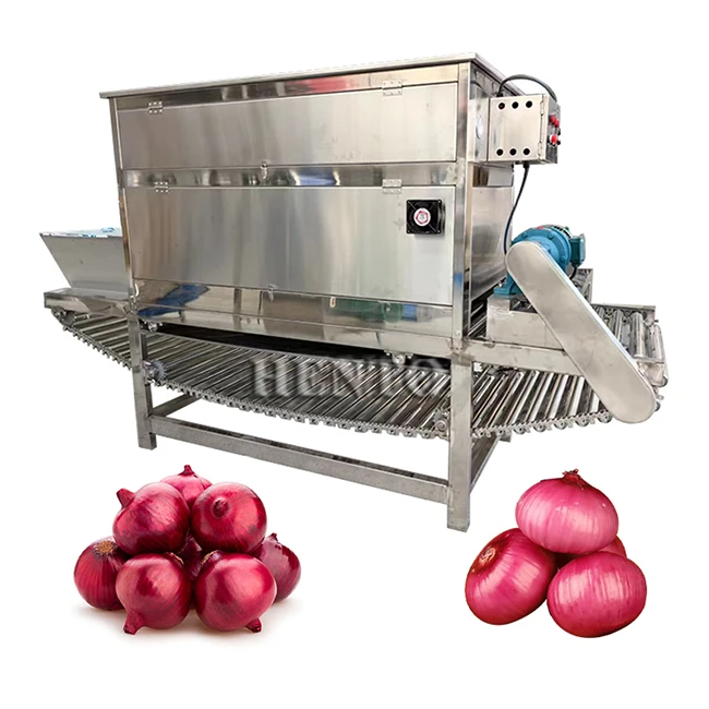 Máy bóc vỏ hành tây kiểu dây chuyền